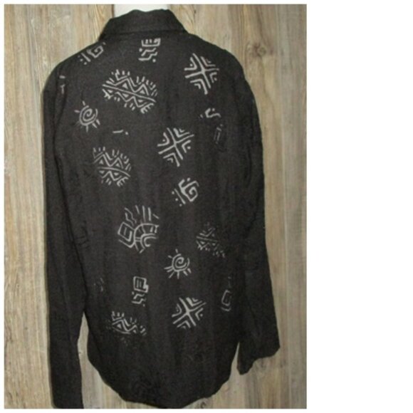 CHICOS Size 2 US Sz L 12 Womens Top Button Down Shirt Black Sheer Print Festival - Picture 2 of 12
